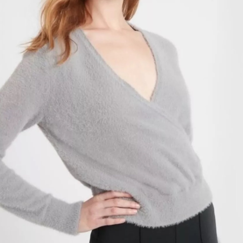 Banana Republic Factory Gray Fuzzy Wrap Sweater‎ Size Medium